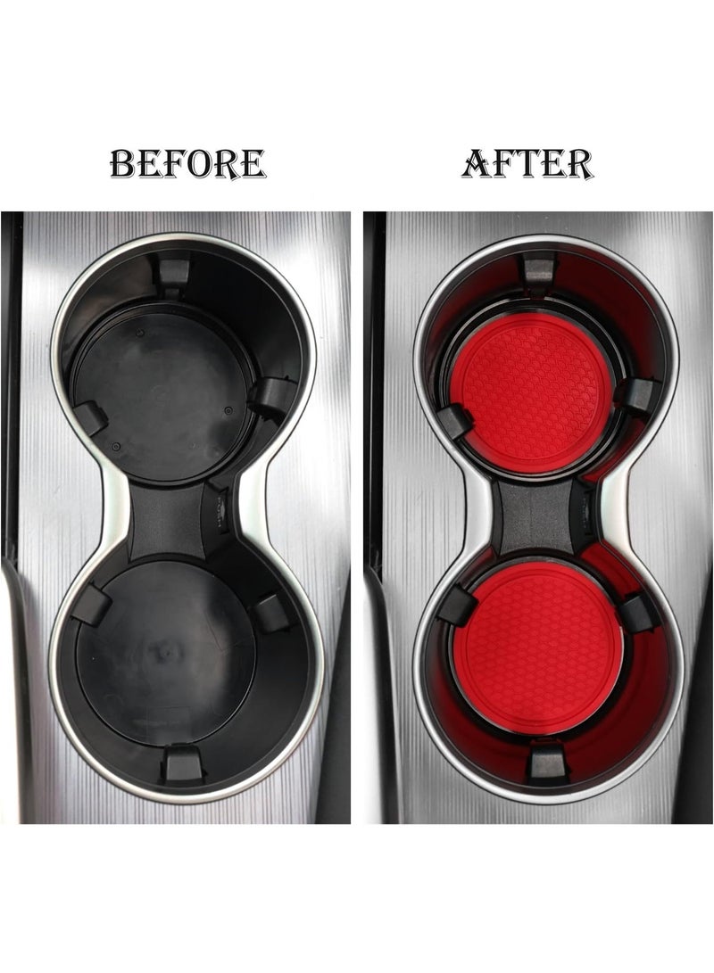 Car Cup Coaster, 4PCS Universal Non-Slip Cup Holders Embedded in Ornaments Coaster, Car Interior Accessories, Red - Image 3